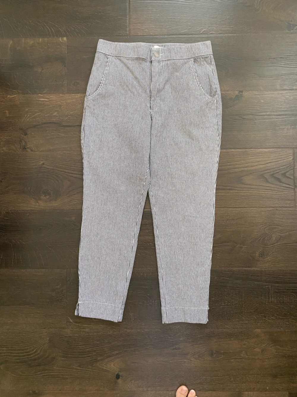 Hollister Blue White Pinstripe Cropped Pants Ankle Coastal Size M